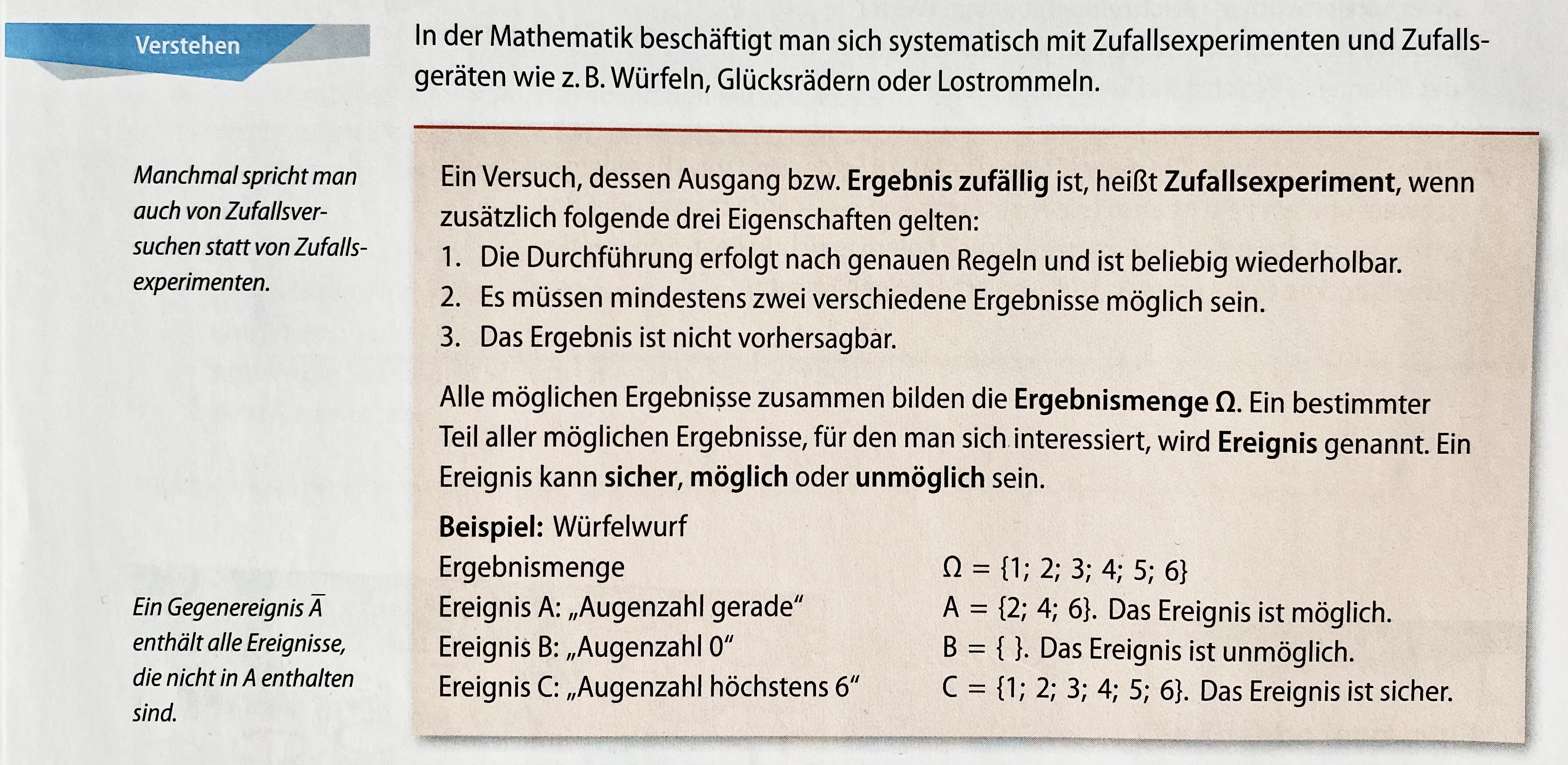 Schulbuchdefinition des Begriff Zufallsexperiment (Adam & Kleine, 2016, S. 18)