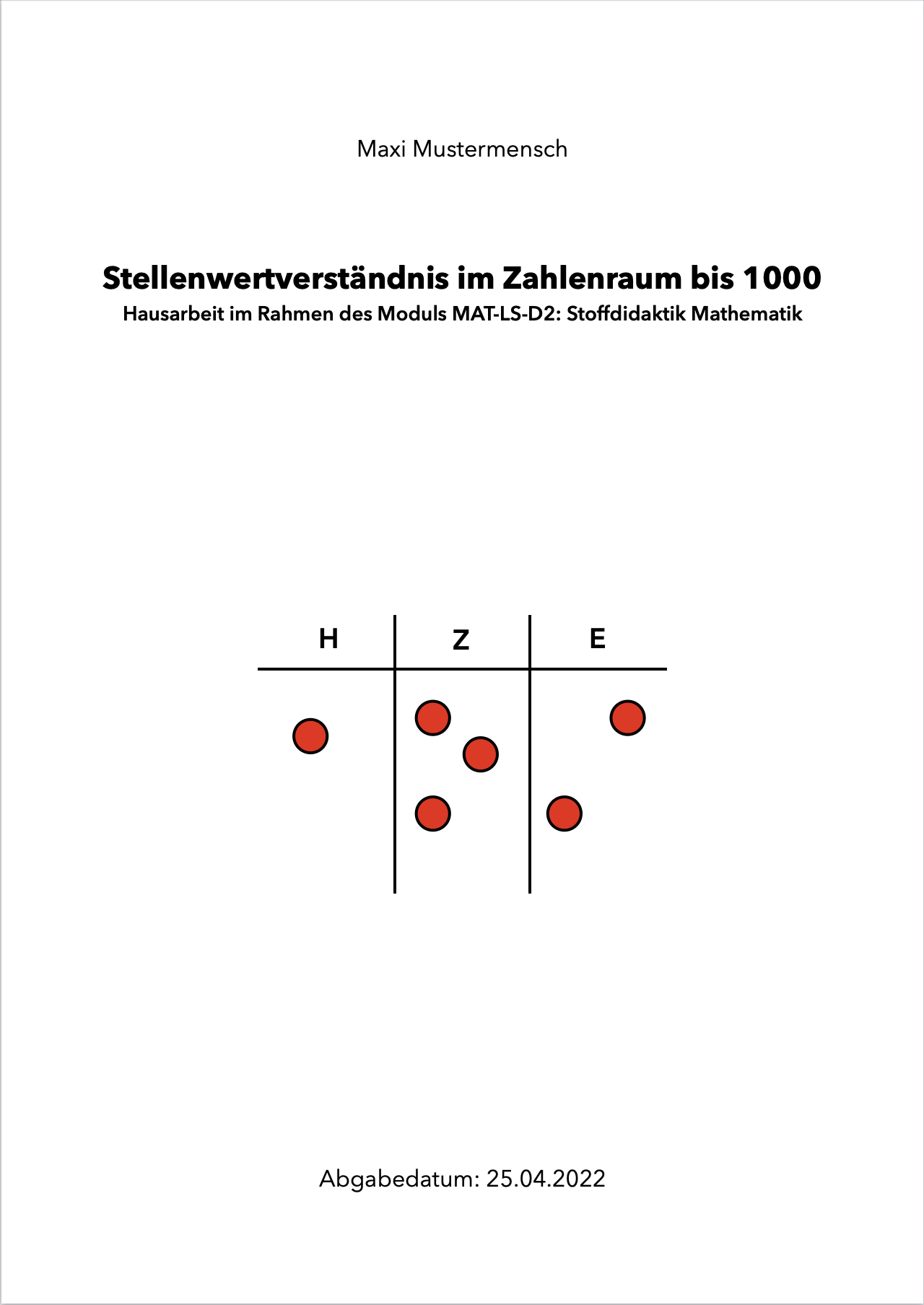 Beispielhaftes Deckblatt für Hausarbeit